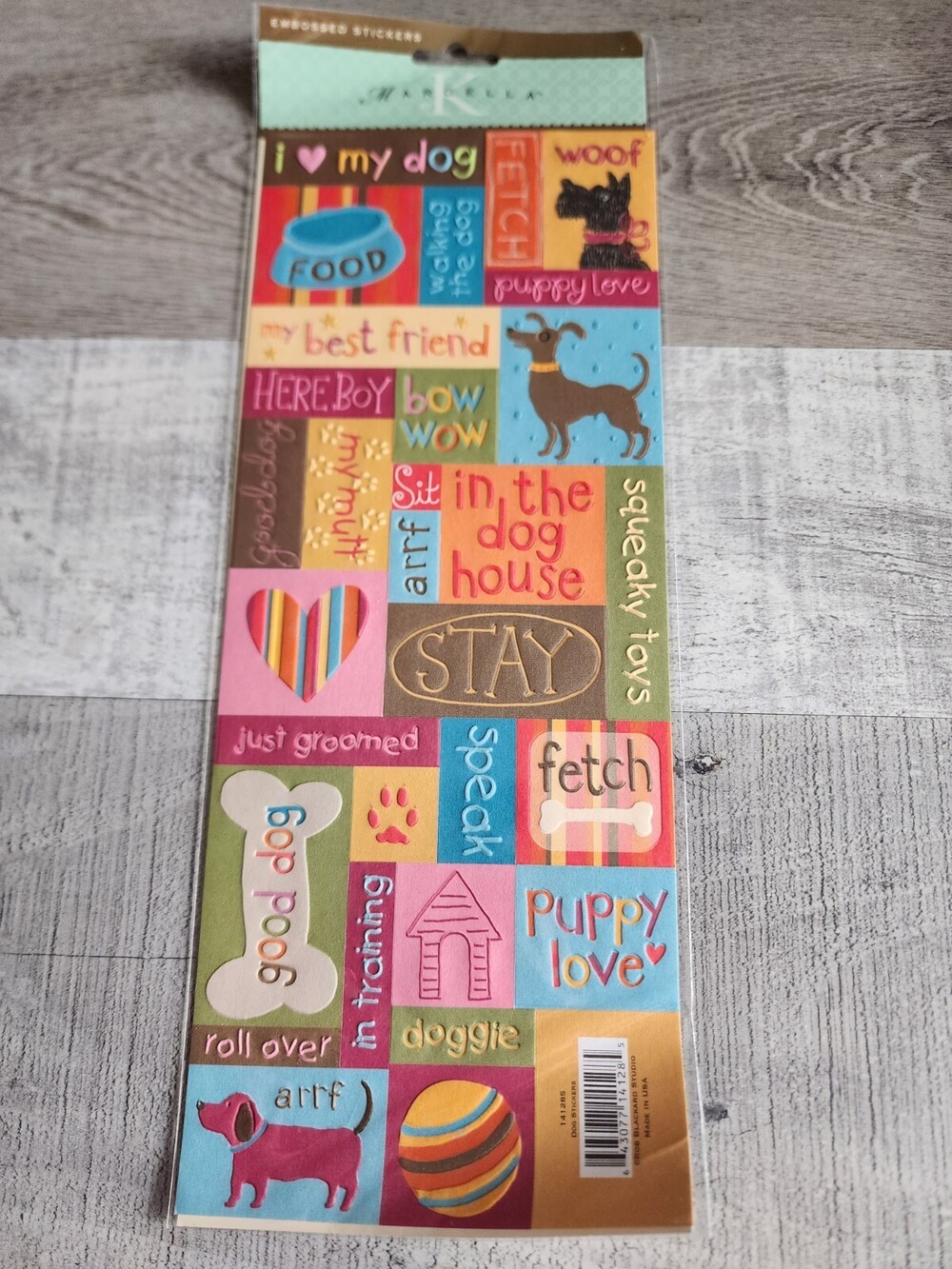 Dog Puppy Phrases Scrapbook Stickers Embossed Large Sheet Marcella by K New #47